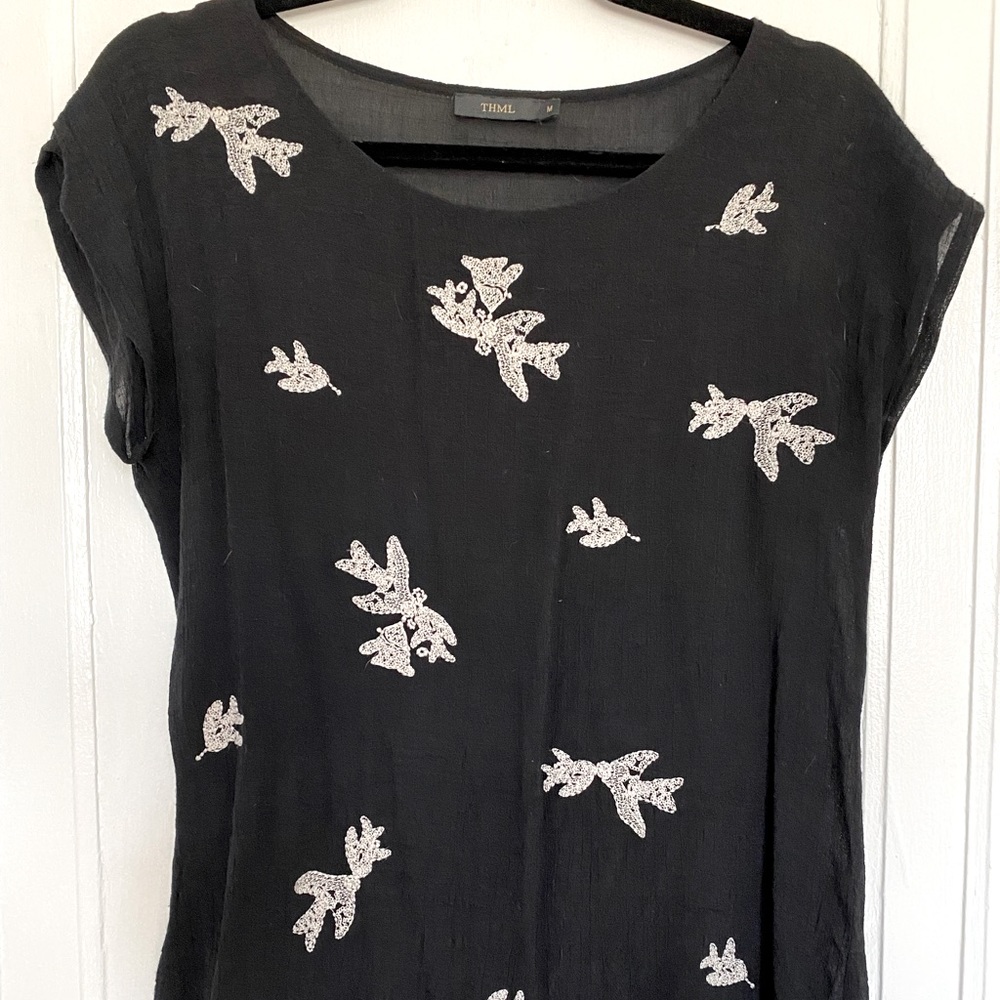 THML for Anthropologie semi sheer black shirt
